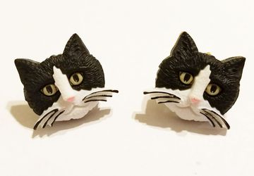 Cute Black and White Cat Post Earrings #26