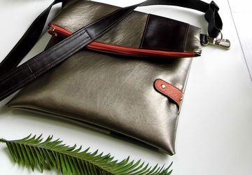 SOLD - Foldover Crossbody Bag, Vegan Leather Shoulder Bag, Faux Leather Laptop Bag, Simple Everyday Purse