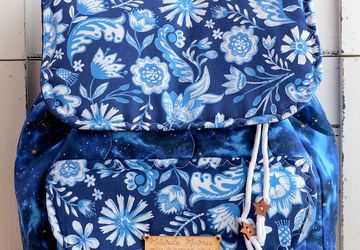 Quilted, unique backpack, high school backpack, college, cotton backpack, hand personalized backpack, star gazers, navy, blue flowers