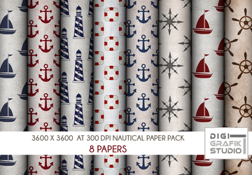 Rustic Nautical Seamless Pattern Digital Paper Pack