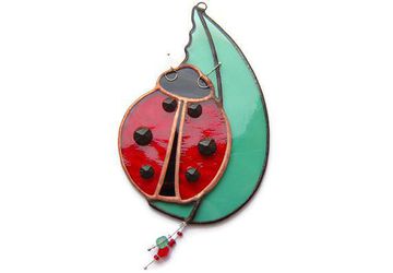 Ladybird Suncatcher, Ladybug Insect Nibbling Leaf,  Bug and Leaf Art, Window Decoration, Home Decor Ornament