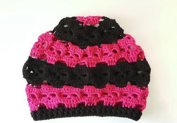 Black and Shocking Pink Skulls Slouch Hat