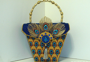 Unique and Exotic Royal Blue and Gold Jeweled Peacock Handbag