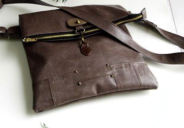 Faux Leather Crossbody Bag, Foldover Bag, Vegan Leather Shoulder Bag, Leather Laptop Bag, Bespoke Bag