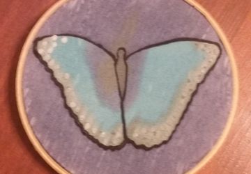 Blue Monarch Butterfly Painted on Silk measuring 4-inches