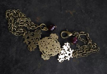 Lace brass vintage bracelet with cherry agate gemstones and multiple chains,classic,ottoman,christmas gift,lace metal jewelry