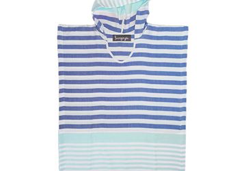 Pool Side Fun Starts With Loopys Mint and Denim Blue Kids Hooded Turkish Towel