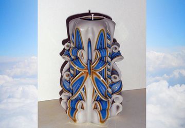 Blue Gold Candle - Unique handmade gift candle - Gift for friend - Hand Carved candles - 5 inch/ 12cm