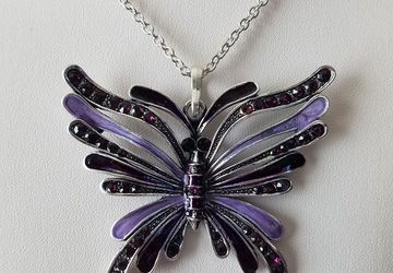 Silver Beautiful Blue/Purple Enamel Painted Butterfly Necklace