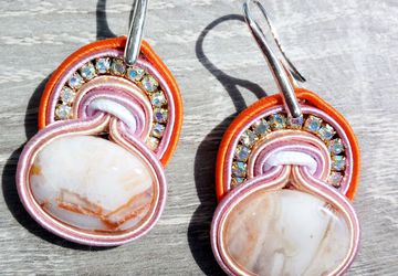 Luminous earrings, Orange earrings, Jewelery with stones, Everyday earrings, Bohemian stones, Soutache earrings, Women's gift