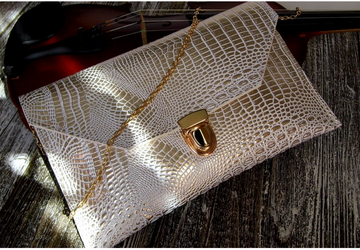 SOLD-Evening clutch cream purse with gold chain, Envelope purse, Wedding clutch, Cross body purse, Gift for her