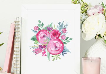 Watercolor roses wall art print.