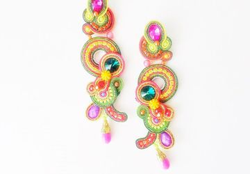 Brazil earrings, statement earrings, Soutache Earrings, extravagant earrings, exotic earrings, boho colorful earrings, Frida Kahlo inspired