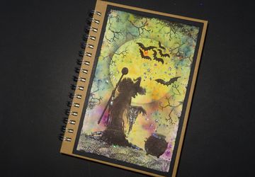 Witch notebook, Hand decorated notebook, C6 notebook, Halloween notebook,Lined Notebook
