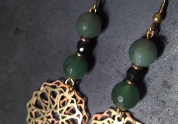 Beautiful and shiny lace Mandala earrings with natural emerald and jade gemstones