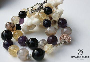 Wristlet with agate, citrine and amethyst