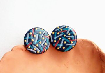 Royal blue studs, round studs, dotty studs, gold dots, striped studs, nautical earrings, circle earrings, large studs, blue and gold studs