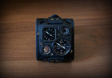 Men's watch with a broad leather strap