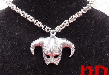 Skyrim Necklace - Viking Necklace - Chainmail Necklace - Skyrim Jewelry - Skyrim Medallion - Viking Jewelry - Warrior Helmet Necklace - War
