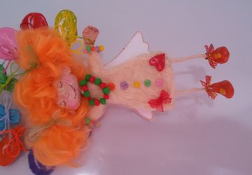 A fairy flies on balloons (toy souvenir). Head, arms and legs move