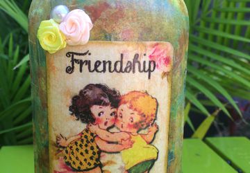 Bestfriend Friendship Decoupaged Vintage Bottle