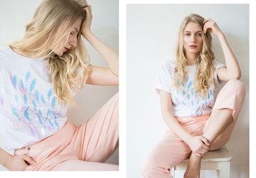 Baggy style t-shirt with fishes (white)