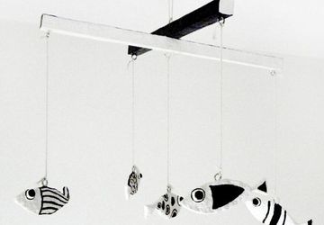 Paper Mache Black & White Fish Mobile