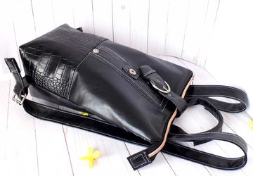 Faux Leather Backpack, Womens Black Backpack, Vegan Leather Bag, Large Shoulder Bag, Bespoke Bag, Upcycled Backpack, Eco friendly Backpack