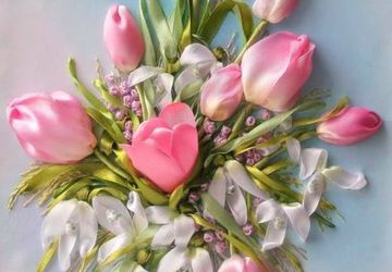 Handmade embroidery of tulips: master class