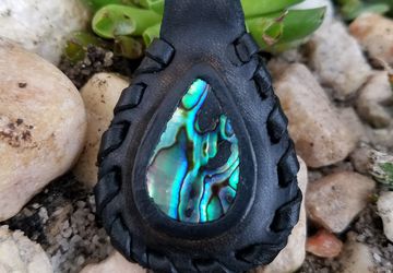 Handcrafted Leather Necklace with Abalone Cabochon