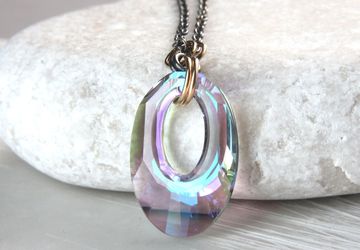 Swarovski Oval Necklace Sterling Silver Mixed Metal Crystal Jewelry Romantic Gifts For Her  Swarovski Necklace