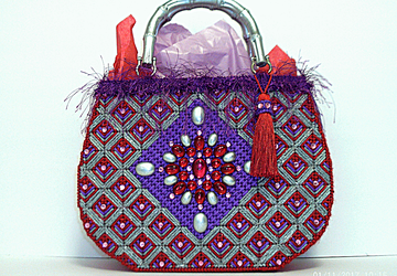 Red,Purple and Sliver Jeweled large tote bag