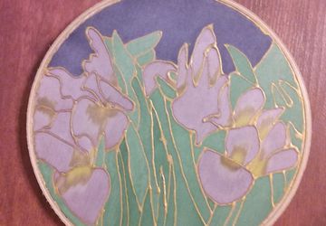 Iris Garden Painting on Silk measuring 6 inches