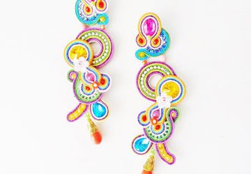 Statement big earrings, Brazil earrings, Soutache Earrings, exotic earrings, colorful earrings, Frida Kahlo inspired, textile earrings
