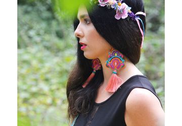 Extra long tassels earrings | Oversized pink purple violet | Multicolored boho festival | Soutache