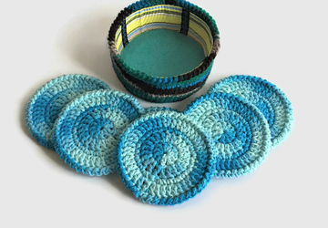 Blue Crochet Coaster Set with Holder