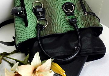 SOLD - Faux Reptile Green Tote Bag with Matching Pouch