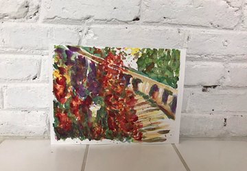 Original Watercolor Painting- Garden Steps