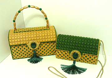Gold & Emerald Green Handbag & Clutch set