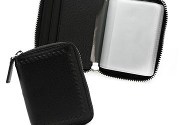 Leather cardholder with decorative plaiting and a zipper Cangurione 3306-001 DP Black