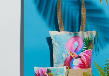 Flamingo Hand Painted Tote Bag and Pouch