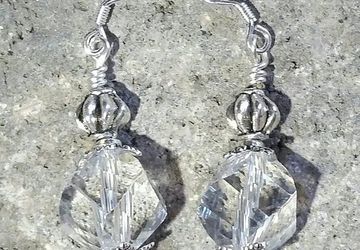 Clear Glass Earrings,Sterling Silver Earrings, Crystal Dangle Earrings, Vintage Style, Boho Earrings, Gifts for Her, Beach Jewelry