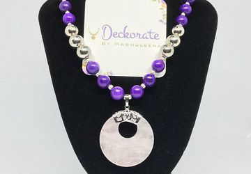 Purple Agate Necklace rose quartz pendant raw gemstone chunky necklace