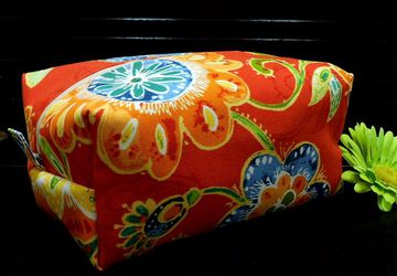 Womens Toiletry Travel Bag, Orange Makeup Bag For Women, Boxy Bag For Makeup, Floral Cosmetic Bag, Travel Organizer, Large Makeup Bag