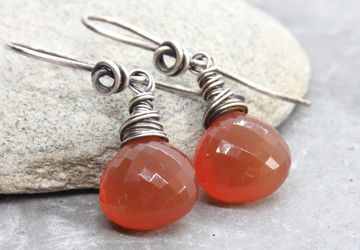 Rust Chalcedony Earrings Oxidized Silver Gemstone Jewelry Made For Mom   Orange Teardrop Earrings Chalcedony Jewelry