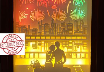 Paper cut light box Couple and Firework Shadow box DreamBox A Laser Cut ReproductionPaper cut Light Box