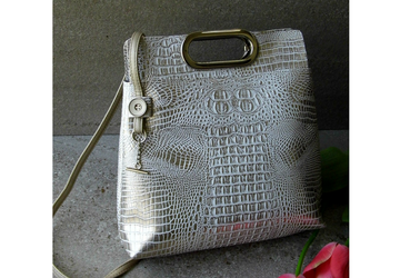Off white handbag, White handmade vegan leather purse, Large purse with handles, Faux crocodile bag, Silver handbag, Unique design handbag