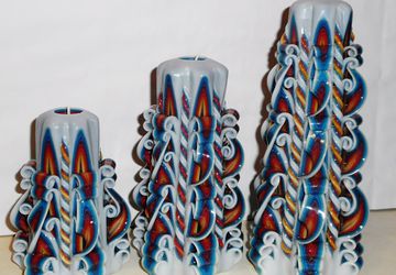 Set of 3 - Unique - Rainbow candle - Handmade gift candle - Hand Carved candles - 5 inch/ 12cm, 6.7 inch/ 17cm, 8.7 inch/ 22cm