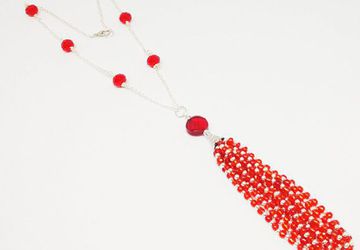 Handmade Crystal Tassel Necklace Long Fringe Beaded Tassel Ruby Red Crystal Necklace Ethnic Indian Silver Jewelry