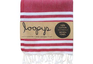 Super Light Soft Scarlet Red & White Double Stripe Turkish Towel | Loopys